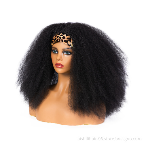 aishilihair long straight headband wigs with kinky hair for black woman synthetic heat resistant fiber